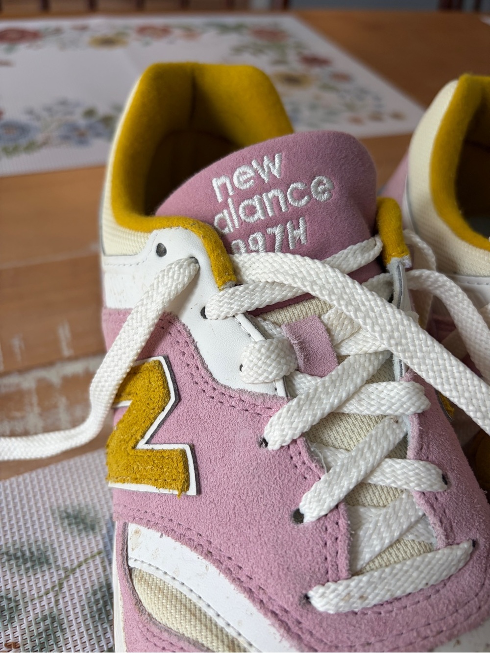New Balance Pink and Yellow 997H Sneakers - Picture 9 of 11